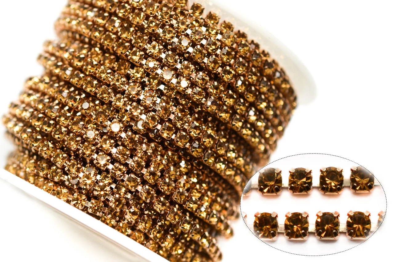 Стразовая цепь ss8 (2,5 мм) 1 м LCT gold — изображение 2