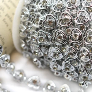 Напівнамистини на нитці Серця зі стразами 8 мм 1 м Срібло Silver_АА063