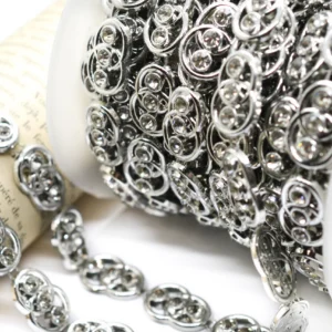 Напівнамистини на нитці зі стразами 14 мм 1 м Срібло Silver_АА229
