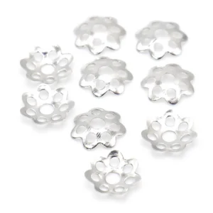 Обіймач для намистин квітка 6 мм Серебро +-300 шт.