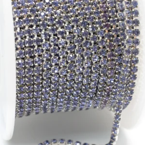 Стразовая цепь ss6 (2 мм) 1 м Тanzanite silver