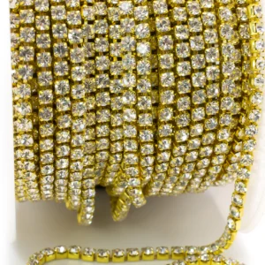 Стразовий ланцюг ss6 (2 мм) 1 м Crystal gold