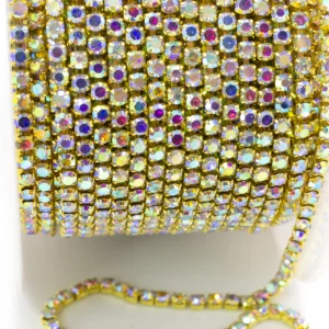 Стразовий ланцюг ss6 (2 мм) 1 м Crystal AB gold