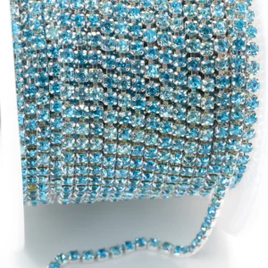 Стразовий ланцюг ss6 (2 мм) 1 м Aquamarine silver