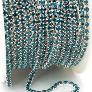 Стразовий ланцюг ss10 (2,8 мм) 1 м Aquamarine dark silver