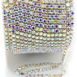 Стразовий ланцюг ss6 (2 мм) 1 м Crystal AB silver