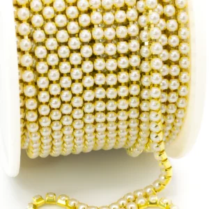 Перлинний ланцюг ss8 (2,5 мм) 1 м White Z24 gold