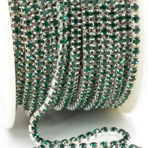 Стразовий ланцюг ss6 (2 мм) 1 м Emerald silver