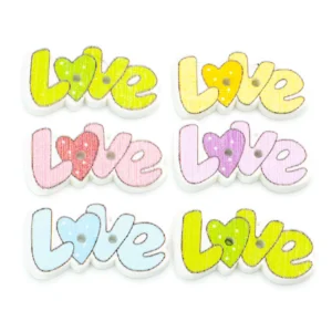 Ґудзики фігурні LOVE дерев'яні 28х16 мм 15 шт. Різнокольоровий