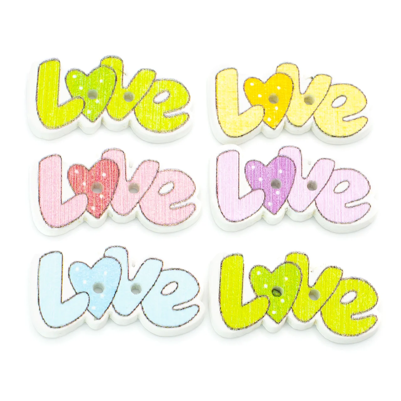 Ґудзики фігурні LOVE дерев'яні 28х16 мм 15 шт. Різнокольоровий