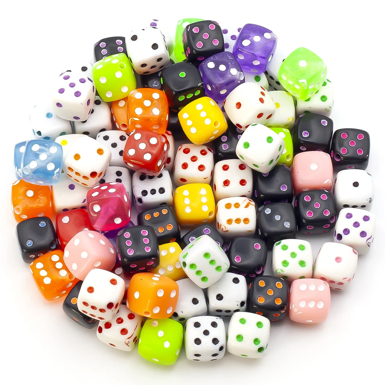 Бусины пластиковые Кости игральные 8х8 мм Разные цвета +-25 г (+-50 шт.)