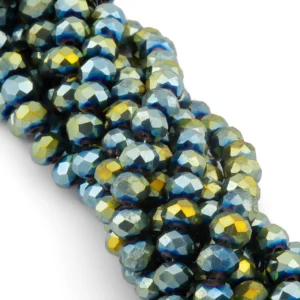 Бусины Swarovski огранка рондель 6х4,8 мм Ø 1 мм 40 см (+-85 шт.) Сине-зеленый металлик