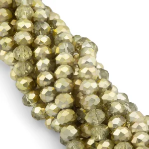 Бусины Swarovski огранка рондель 6х4,8 мм Ø 1 мм 40 см (+-85 шт.) Оливково-желтый полупрозрачный металлик