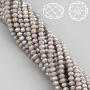 Бусины Swarovski огранка рондель 3,5х3 мм Ø 0,8 мм 34 см (+-124 шт.) Бежево-серый АВ непрозрачный