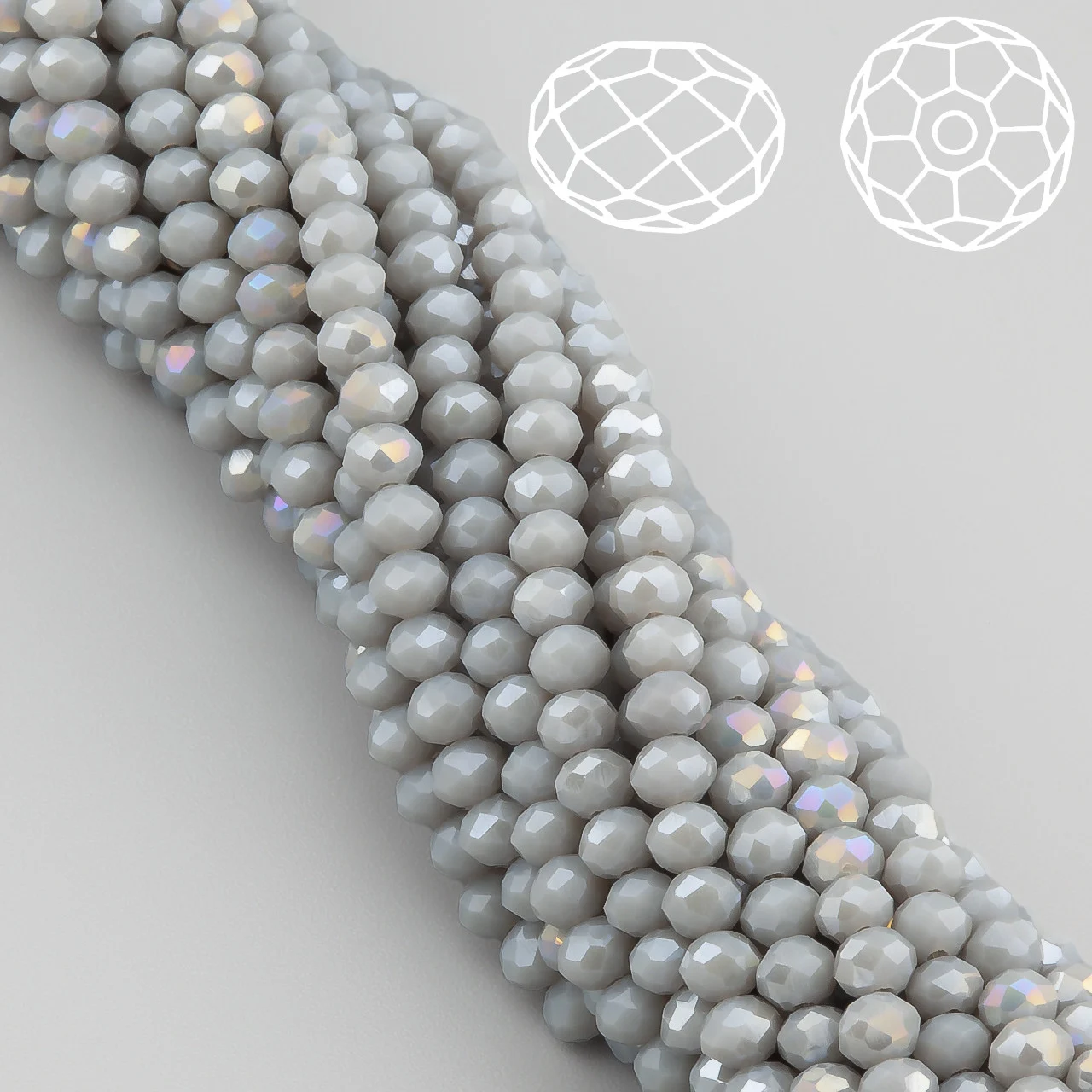 Бусины Swarovski огранка рондель 4х3,5 мм Ø 0,8 мм 42 см (+-120 шт.) Серый АВ непрозрачный