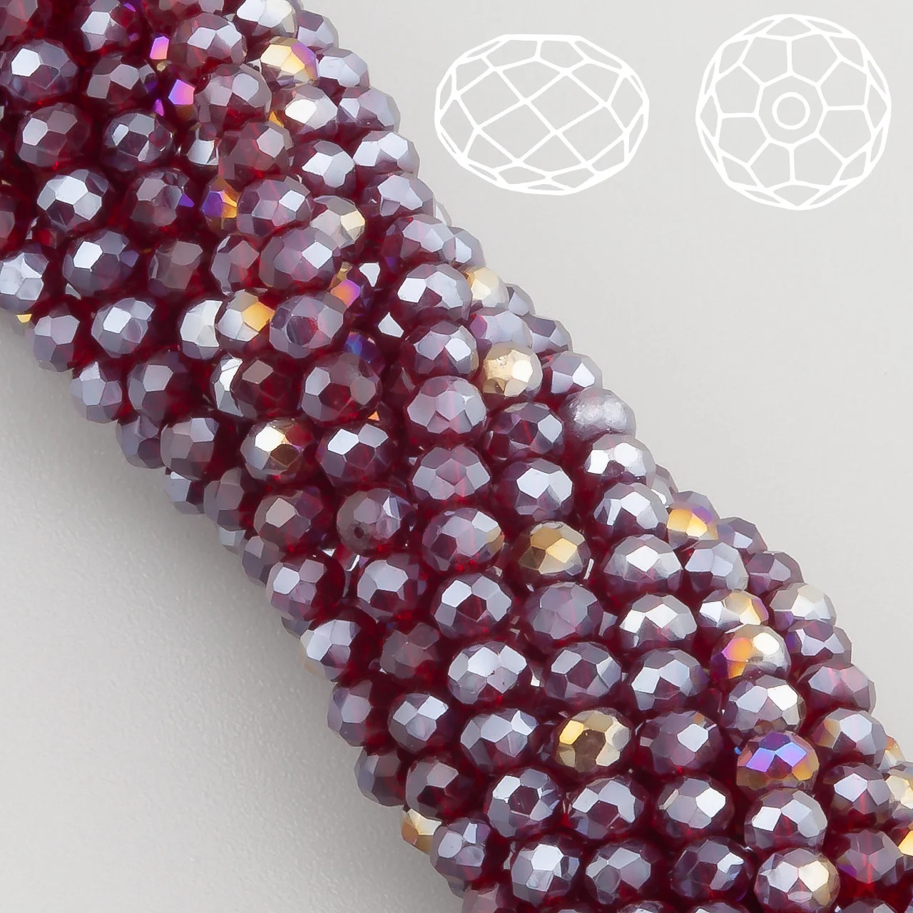 Бусины Swarovski огранка рондель 3,5х3 мм Ø 0,8 мм 34 см (+-124 шт.) Бордовый АВ прозрачный