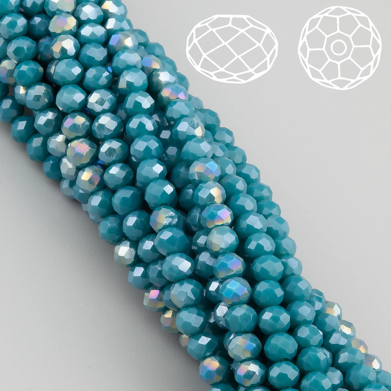 Бусины Swarovski огранка рондель 4х3,5 мм Ø 0,8 мм 42 см (+-120 шт.) Голубой АВ непрозрачный