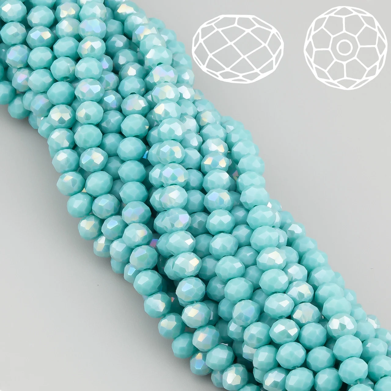 Бусины Swarovski огранка рондель 6х4,8 мм Ø 1 мм 40 см (+-85 шт.) Голубой светлый АВ непрозрачный