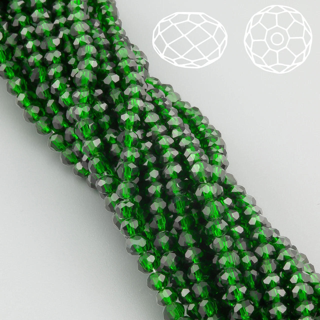 Бусины Swarovski огранка рондель 8х6 мм Ø 1,2 мм ±40 см (±62 шт.) Изумрудный прозрачный — изображение 2