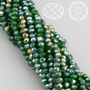 Намистини Swarovski огранювання рондель 3,5х3 мм Ø 0,8 мм 34 см (+-124 шт.) смарагдовий АВ прозорий