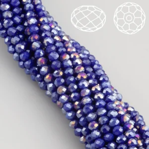 Намистини Swarovski огранювання рондель 3х2,5 мм Ø 0,8 мм 38 см (+-160 шт.) Синій темний АВ непрозорий