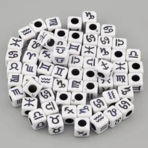 Намистини куб Знаки зодіаку 7х7 мм +-25 г Білий з чорним