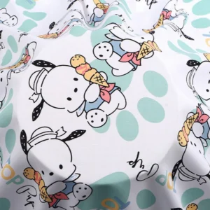 Тканина 100% віскоза LuxFabric 153 г/м² 1,45 м 1 м принт Pochacco ice cream green
