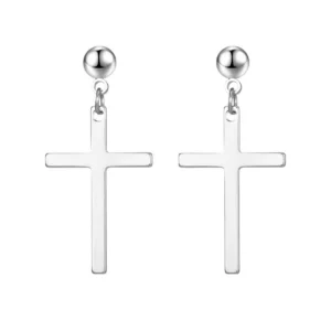 Серьги Cross нерж.сталь 34х16 мм шарик 5 мм 1 пара Платиновый