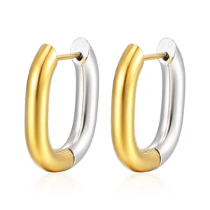 Сережки Конго Oval Duo нерж.сталь 22х19х4 мм 1 пара Золотистий/Платиновий