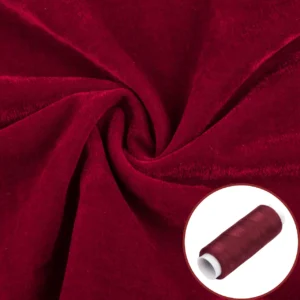 Тканина оксамит LuxFabric поліестер 330 г/м² 1,60 м 1 м + Нитка поліестер 360 м 1 шт. Бордовий