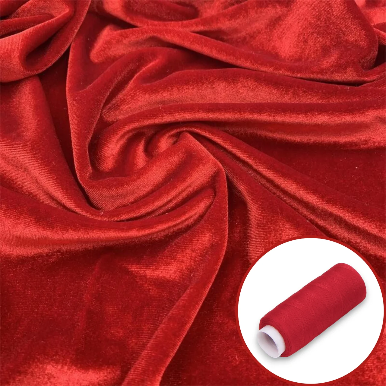 Ткань бархат стрейч LuxFabric полиэстер 400 г/м² 1,65 м 1 м + Нить полиэстер 360 м 1 шт. Красный