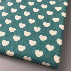 Тканина 55% льон 45% бавовна 180 г/м² 1,5 м 1 м принт Heart of loveTurquoise