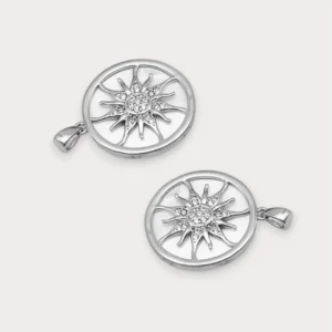 Кулон Solar circle с перламутром и стразами медный 29х20 мм 1 шт. Белое золото
