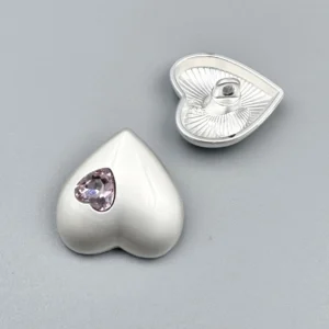Гудзик Heart Diamond LuxFabric на ніжці метал 16х16 мм 1 шт. Сріблястий/рожевий