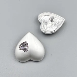 Гудзик Heart Diamond LuxFabric на ніжці метал 16х16 мм 1 шт. Сріблястий/Прозорий