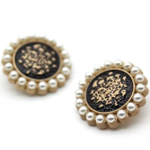 Гудзик Vintage pearls LuxFabric на ніжці метал/емаль 25 мм 1 шт. Чорний