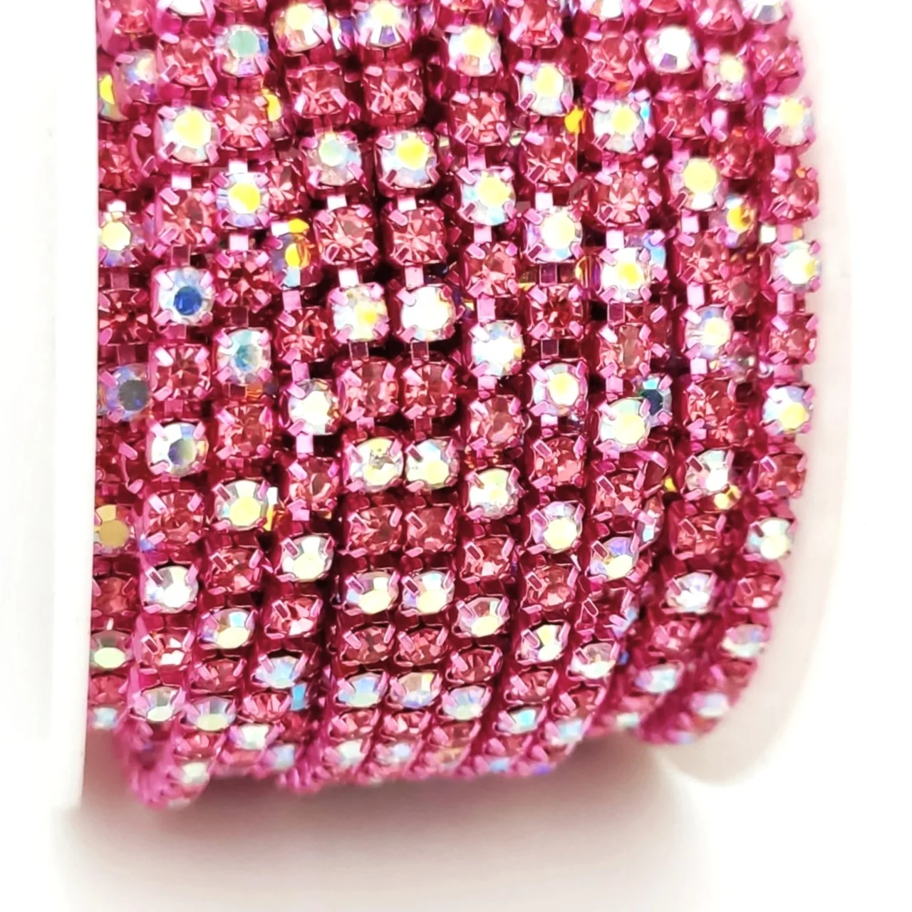 Стразовая цепь ss12 (3 мм) 1 м Rose АВ pink