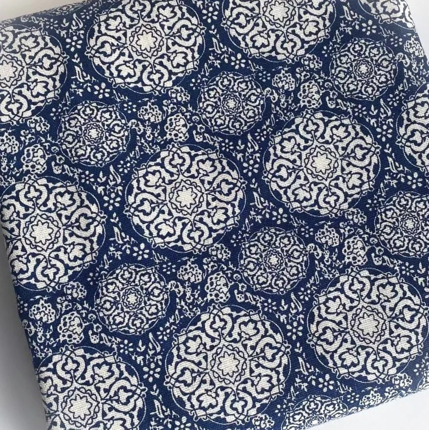 Тканина 55% льон 45% бавовна 180 г/м2 1,5 м 1 м принт Hydrangea blue and white - Зображення 2