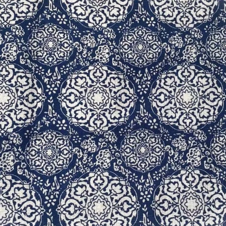 Тканина 55% льон 45% бавовна 180 г/м2 1,5 м 1 м принт Hydrangea blue and white