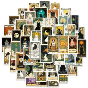 Набір наклейок Cat tarot 3-6 см +-50 шт. Різні кольори