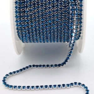 Стразовий ланцюг ss6 (2 мм) 1 м Blue zircon silver